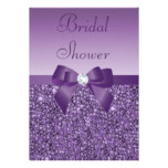 Purple Printed Sequins Bow & Diamond Bridal Shower Card