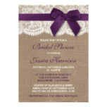 Purple Ribbon On Burlap & Lace Bridal Shower Card