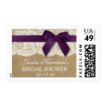 Purple Ribbon On Kraft & Lace Bridal Shower Postage Stamp