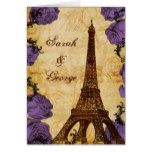purple vintage eiffel tower Paris thank you Card