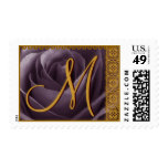 PURPLE Wedding Monogram Rose with GOLD Lace Postage Stamp