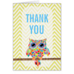 Rainbow Owl Chevron Thank You Card