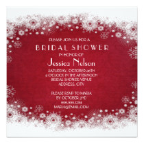 Red Christmas White Snowflakes Bridal Shower Card