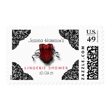 Red Corset & Black Lace Lingerie Shower Postage