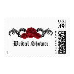 Red Gothic Swirl Roses Bridal Shower Postage