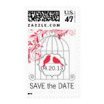 Red Gray Love Birds Birdcage Save The Date Postage