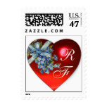 RED HEART & FORGET ME NOTS WEDDING PARTY MONOGRAM POSTAGE