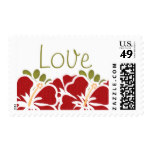 Red Hibiscus Love Postage Wedding Stamps