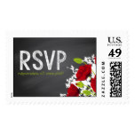 Red Poppies Chalkboard Wedding RSVP Postage Stamp