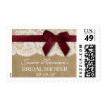 Red Ribbon On Kraft & Lace Bridal Shower Postage