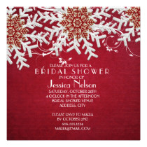 Red Romantic Christmas Snowflakes Bridal Shower Card