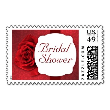 Red Rose Damask Bridal Shower Postage Stamps