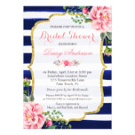 (Registry) Bridal Shower Navy Blue Stripes Flowers Card