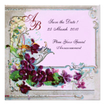ROMANTICA 4 MONOGRAM, Floral Purple Pink Wedding Card
