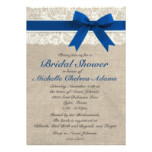 Royal Blue Lace Burlap Bridal Shower Invitation