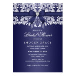 Royal Blue Lace & Diamond Bow Bridal Shower Card