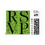 RSVP Green & Black Floral Wedding or Party Stamp