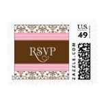 RSVP Pink & Brown Damask Wedding Postage Stamp