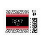 RSVP Red & Black Damask Wedding Postage Stamp