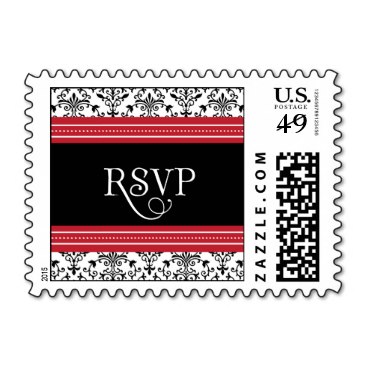 RSVP Red & Black Damask Wedding Postage Stamp