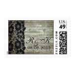 rustic barn wood black lace modern country wedding postage stamp