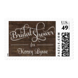 Rustic Barn Wood Bridal Shower Fancy Script Postage Stamp