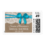 Rustic Blue Bow, Burlap & Lace Bridal Shower Postage
