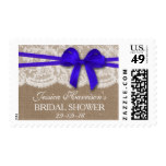 Rustic Blue Bow, Burlap & Lace Bridal Shower Stamp