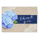 Rustic Blue Hydrangea Lace & Burlap Thank You Card