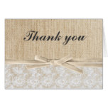 Rustic Burlap Lace Ivory Ribbon Thank You Card