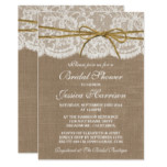 Rustic Burlap, Lace & Twine Bow Bridal Shower Card