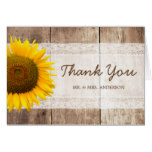 Rustic Country Barn Wood Sunflower Lace Thank You Card