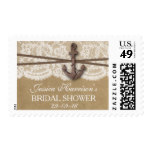 Rustic Kraft, Lace & Anchor Beach Bridal Shower Postage Stamp