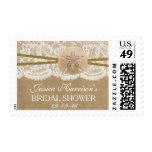 Rustic Kraft, Lace & Sand Doll Beach Bridal Shower Postage Stamp