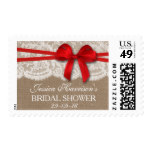 Rustic Red Bow, Burlap & Lace Bridal Shower Stamp