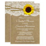 Rustic Sunflower Kraft Lace & Twine Bridal Shower Card