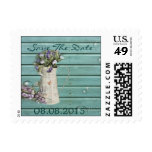 rustic teal barnwood floral country wedding postage