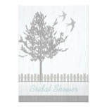 Rustic Tree Fence and Birds Country Bridal Shower Card