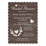 Rustic wood deer antler bridal shower invitations