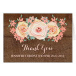 Rustic Wood Peach Floral Bridal Shower Thank You Card