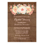 Rustic Wood Peach Watercolor Floral Bridal Shower Card