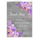 Rustic Wood Purple Floral Bridal Shower Thank You Card