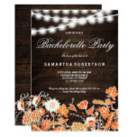 Rustic wood string light fall floral bachelorette card