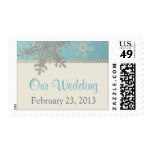 Silver Ivory Blue Snowflake Winter Wedding Postage
