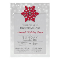 silver red snowflakes Holiday party Invitation