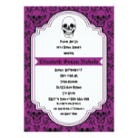 Skulls damask purple, black wedding bridal shower card