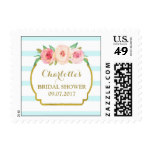 Sky Blue Stripes Pink Floral Bridal Shower Stamps
