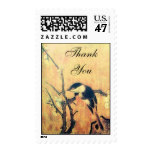 SPRING BIRD AND FLOWER TREE Brown Sepia Thank You Postage