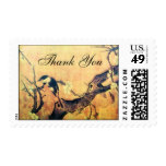 SPRING BIRD AND FLOWER TREE Brown Sepia Thank You Postage Stamp
