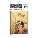 SPRING BIRD AND FLOWER TREE RSVP yellow brown Postage